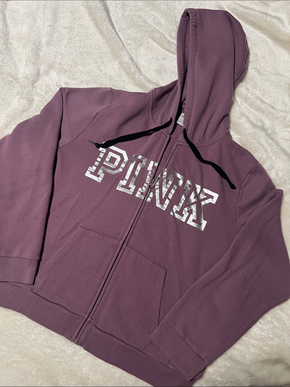 PINK VICTORIA’S 💜 SECRET COTTON PURPLE HOODED ZIP-UP SWEATSHIRT Women’s XXL